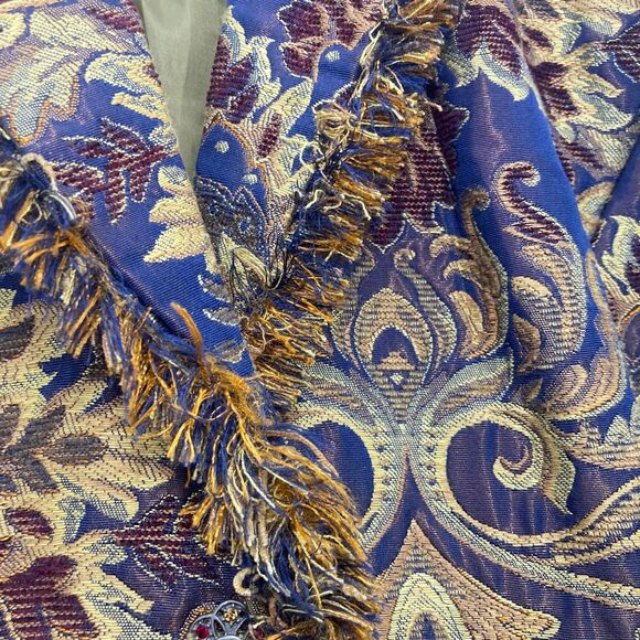 ICE Tapestry Brocade Jacket Size 12 Fringe Gold Navy Baroque Jeweled Buttons - Picture 13 of 16
